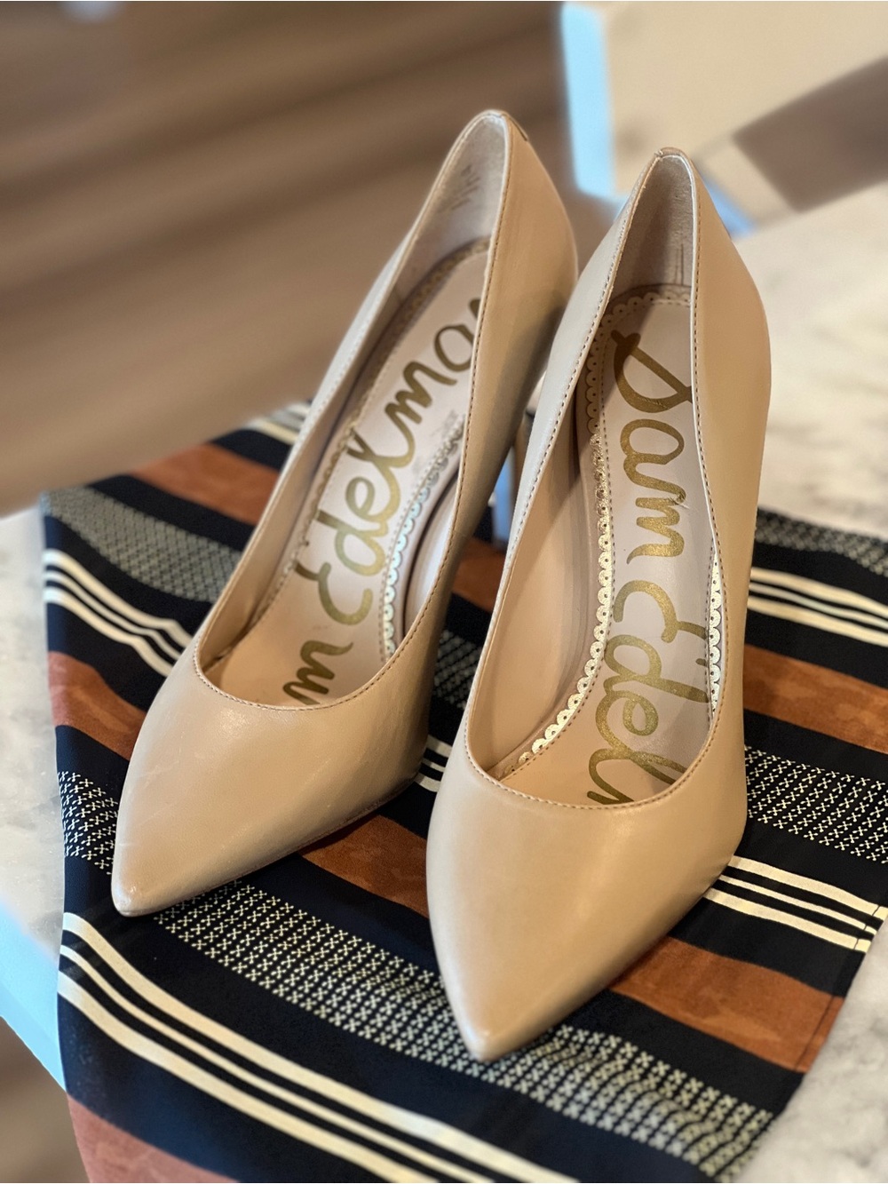 Sam Edelman Hazel Beige Pointed Leather Pumps
